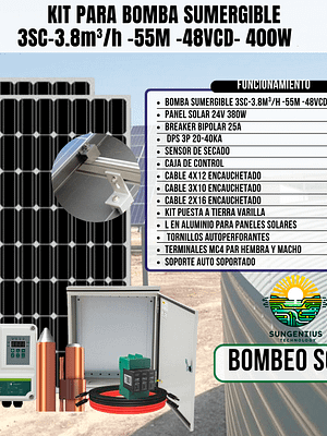 KIT BOMBA SUMERGIBLE 3SC-3.8M³/H -55M -48VCD- 400W