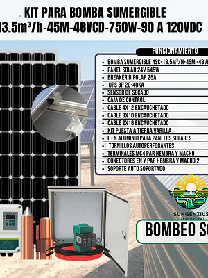 KIT BOMBA SUMERGIBLE 4SC-13.5M³/H-45M-48VCD-750W-90 A 120VDC